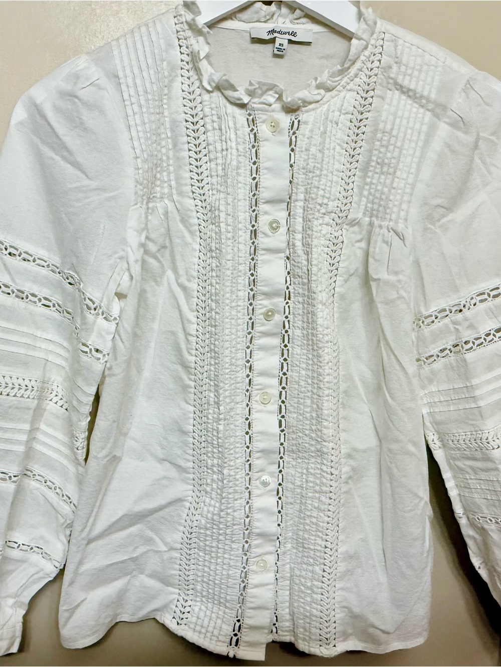 Never worn: Madewell White Eyelet Pintuck Button-Front Blouse